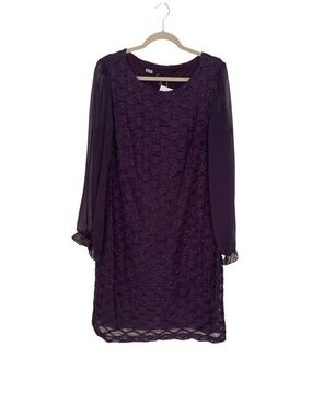 Connected Apparel Plum Embellished Elastic Cuff Long-Sleeve Dress sz 14